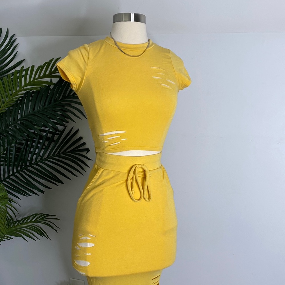 Yellow Two Piece Fashion Nova Skirt Set